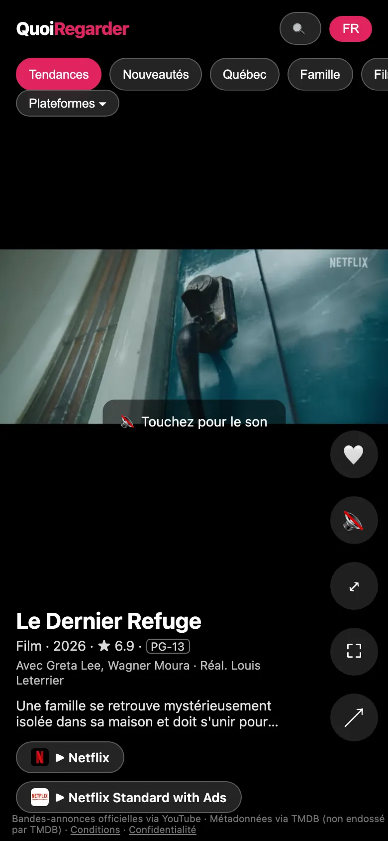 QuoiRegarder sur téléphone: bande-annonce en lecture et fiche du film.